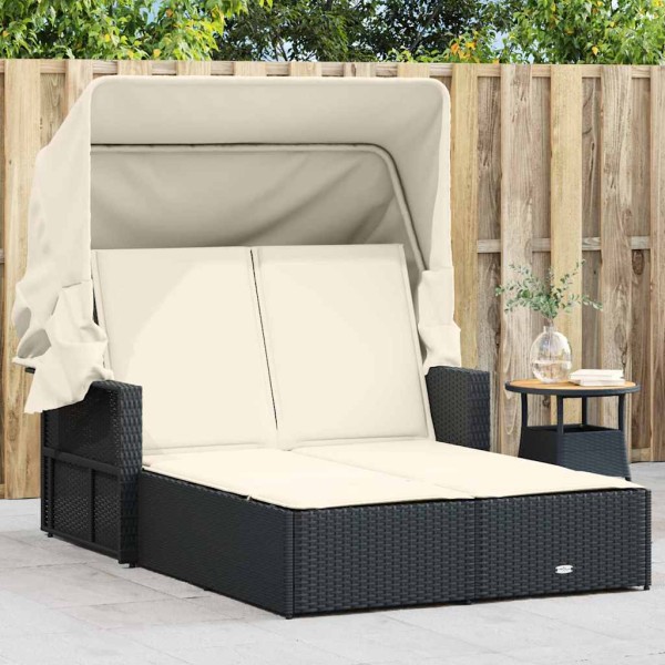 Double sun lounger, black, polyrattan