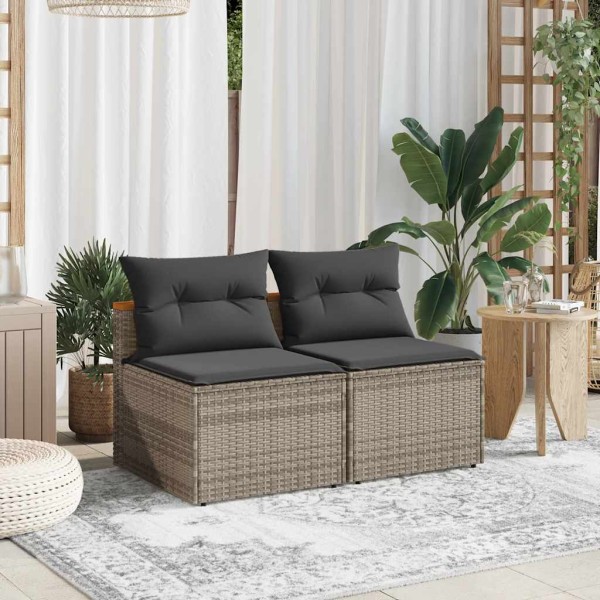 Garden sofa parts with cushions, 2 pcs., gray, polyrattan