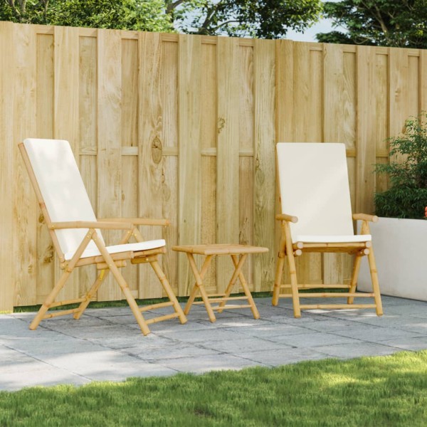 Folding garden chairs with cushions, 2 pcs., bamboo
