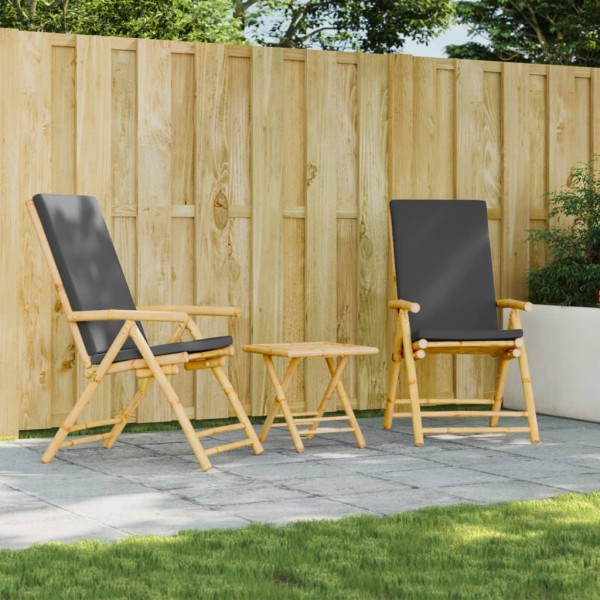 Folding garden chairs with cushions, 2 pcs., bamboo