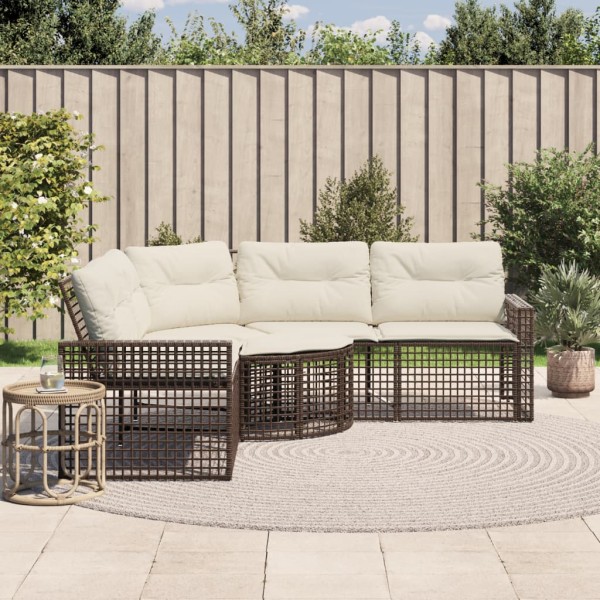 Garden sofa with cushions and legs, brown, polyrattan