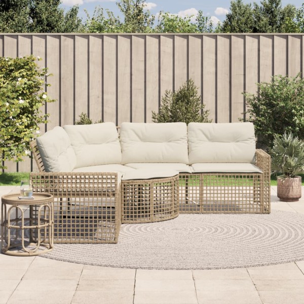 Garden sofa with cushions and footrest, beige, polyrattan