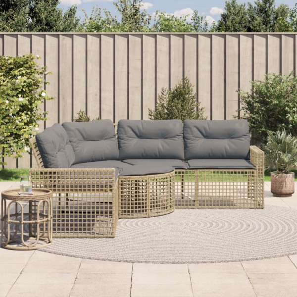 Garden sofa with cushions and footrest, beige, polyrattan