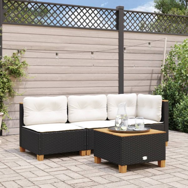 Three-seater garden sofa with cushions, black, polyrattan