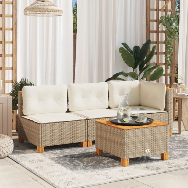 Three-seater garden sofa with cushions, beige, polyrattan