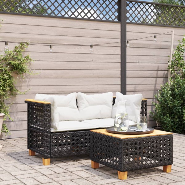 Corner sofas with cushions, 2 pcs., black, polyrattan