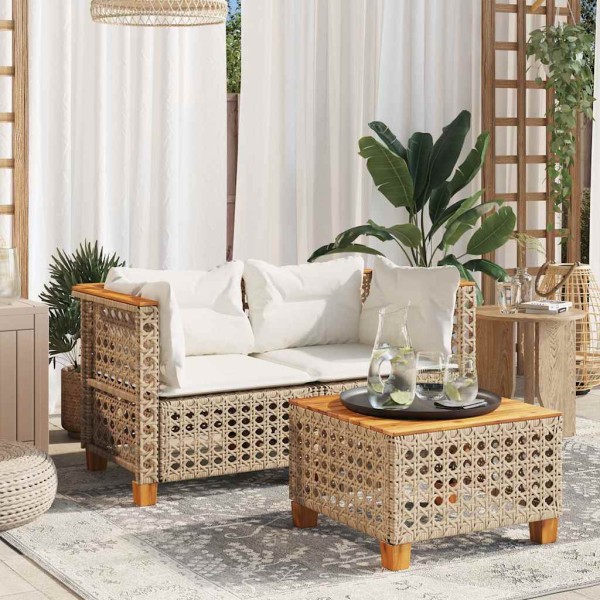 Corner sofa parts with pillows, 2 pcs., sand, polyrattan