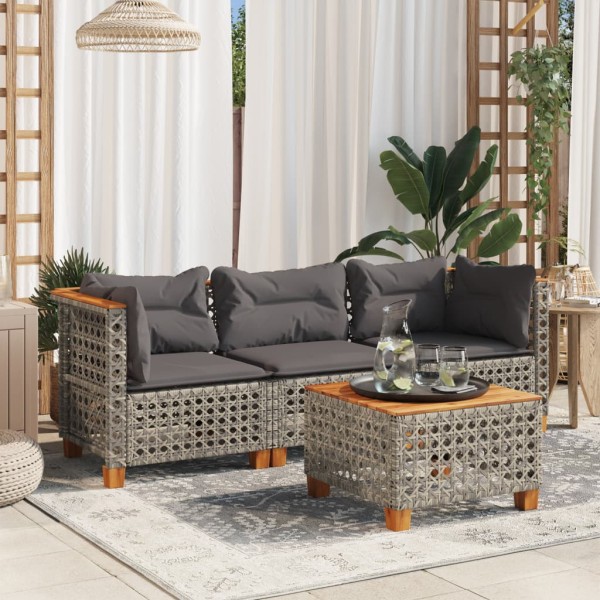 Three-seater garden sofa with cushions, gray color, polyrattan
