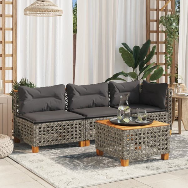 Three-seater garden sofa with cushions, gray color, polyrattan