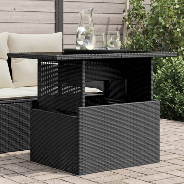 Table with glass top, black, 100x55x73cm, PE rattan