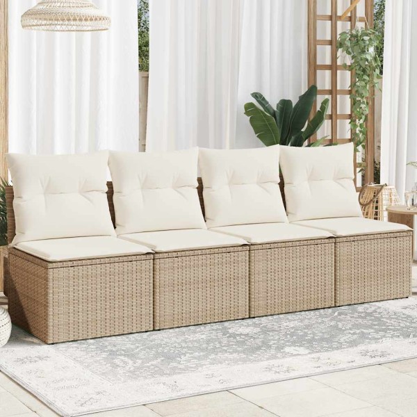 Four-seater garden sofa with cushions, sand, polyrattan