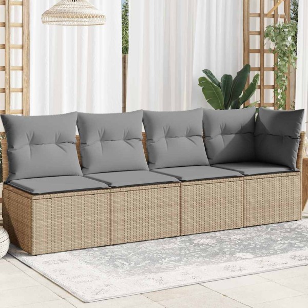 Four-seater garden sofa with cushions, sand, polyrattan