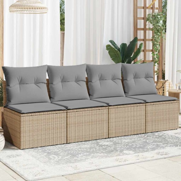 Four-seater garden sofa with cushions, sand, polyrattan
