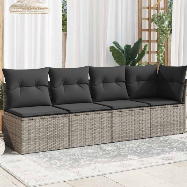 Four-seater garden sofa with cushions, gray, polyrattan