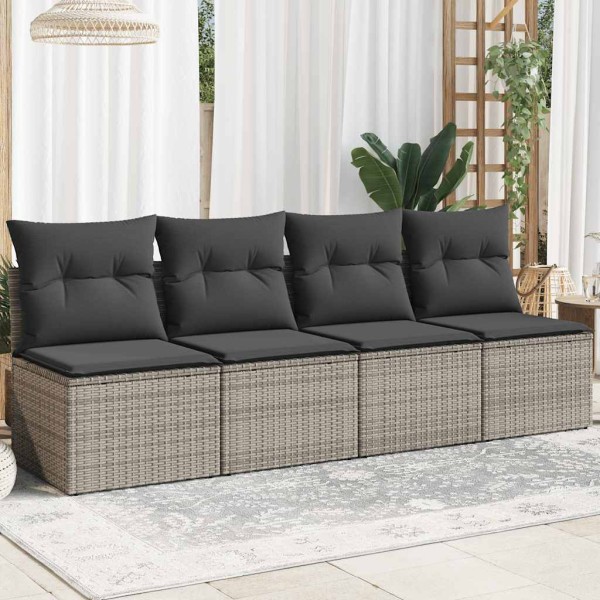Four-seater garden sofa with cushions, gray, polyrattan