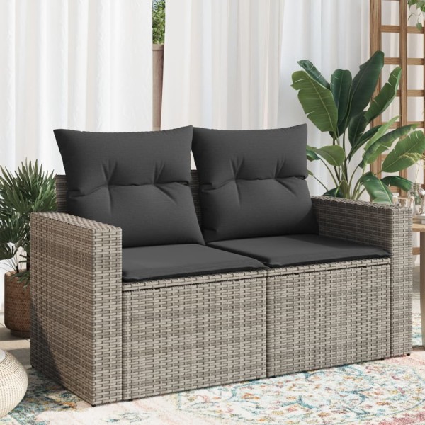 Two-seater garden sofa with cushions, gray color, polyrattan