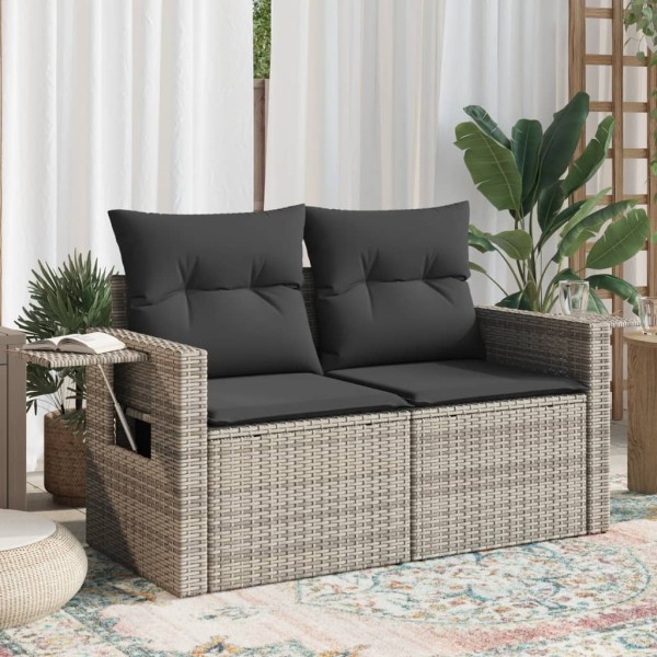 Two-seater garden sofa with cushions, gray color, polyrattan