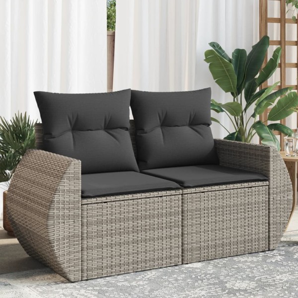Two-seater garden sofa with cushions, gray color, polyrattan
