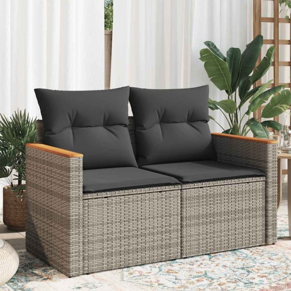 Two-seater garden sofa with cushions, gray color, polyrattan