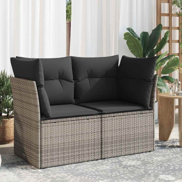 Two-seater garden sofa with cushions, gray color, polyrattan