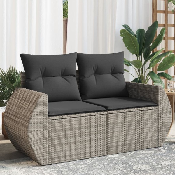 Two-seater garden sofa with cushions, gray color, polyrattan