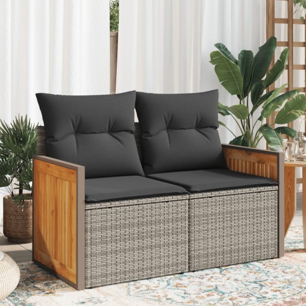 Two-seater garden sofa with cushions, gray color, polyrattan