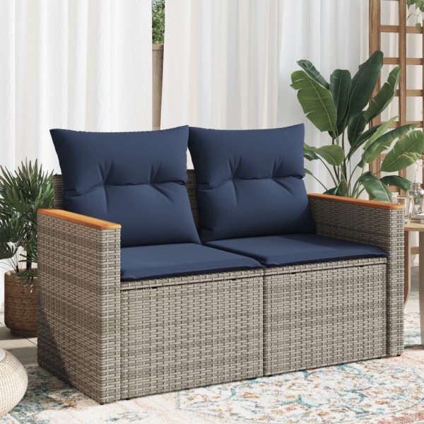 Garden sofa with cushions, two-seater, gray, polyrattan