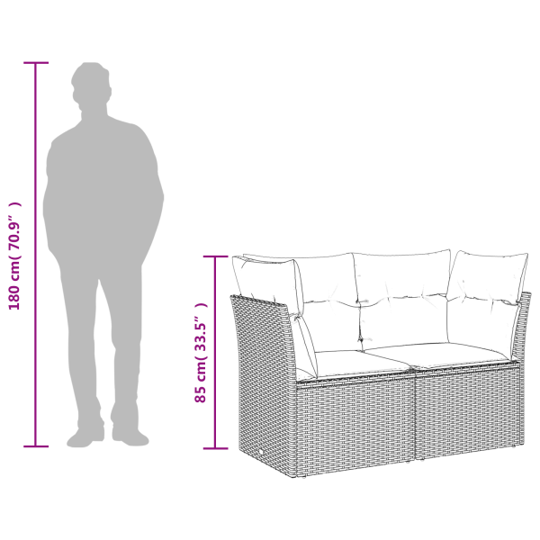 Two-seater garden sofa with cushions, gray color, polyrattan