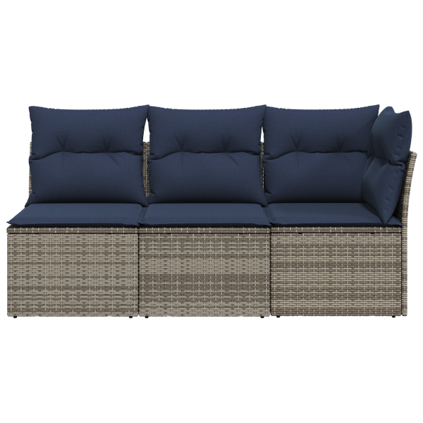Three-seater garden sofa with cushions, gray color, polyrattan