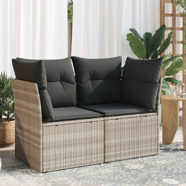 Double garden sofa with cushions, light gray, polyrattan