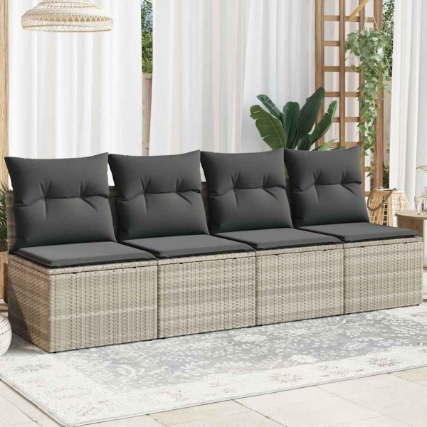 Four-seater garden sofa with cushions, gray, polyrattan