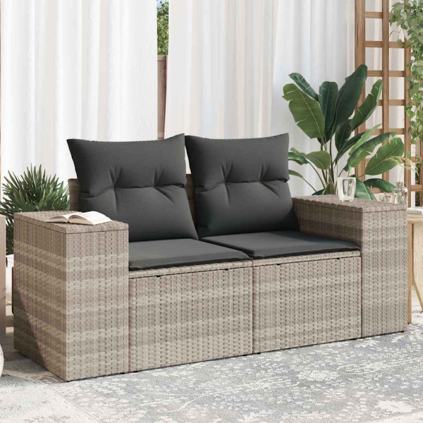 Double garden sofa with cushions, light gray, polyrattan