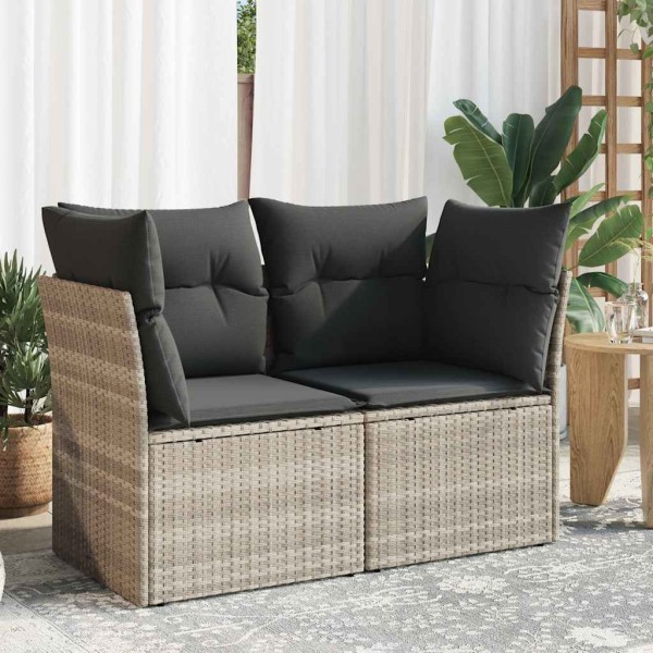 Double garden sofa with cushions, light gray, polyrattan