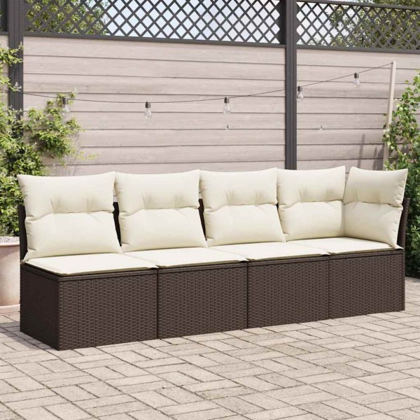 Four-seater garden sofa with cushions, brown, polyrattan