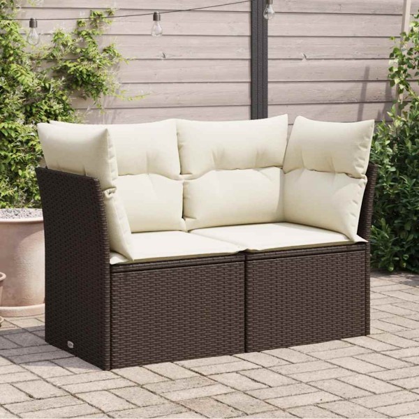 Double garden sofa with cushions, brown color, polyrattan