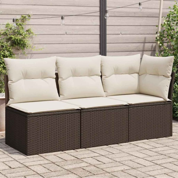 Three-seater garden sofa with cushions, brown, polyrattan