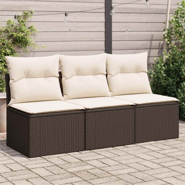 Three-seater garden sofa with cushions, brown, polyrattan