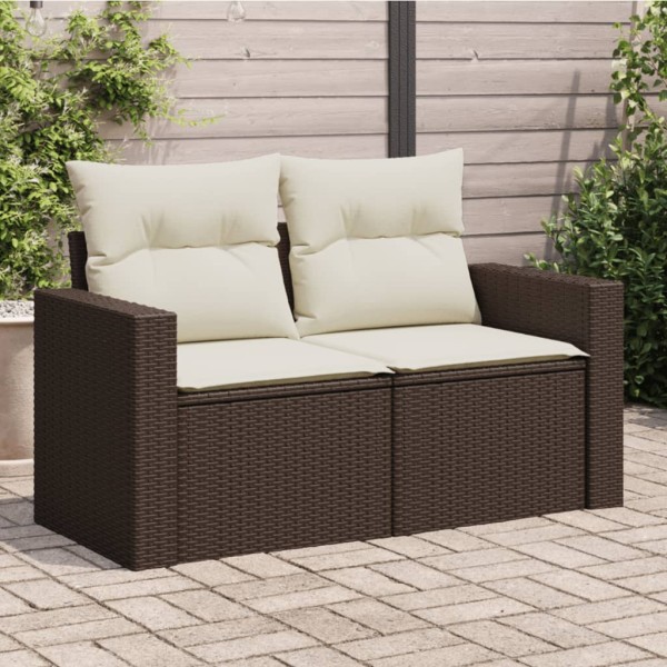 Double garden sofa with cushions, brown color, polyrattan