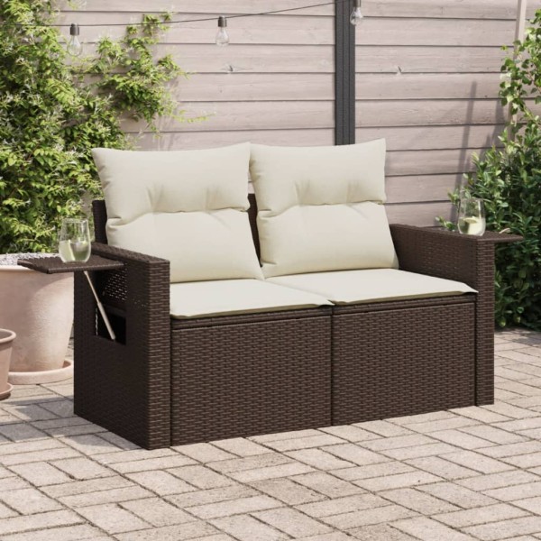 Double garden sofa with cushions, brown color, polyrattan