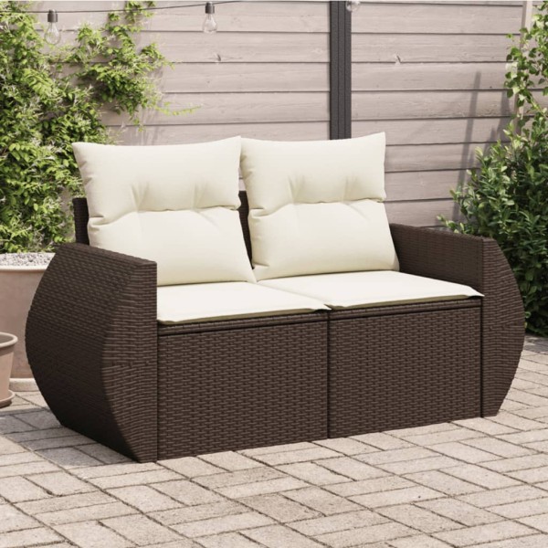 Double garden sofa with cushions, brown color, polyrattan