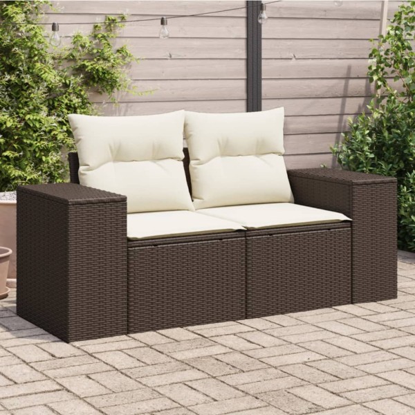 Double garden sofa with cushions, brown color, polyrattan
