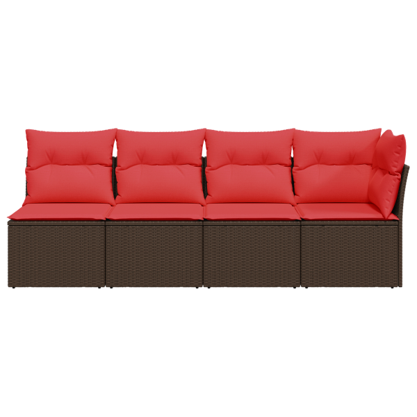 Garden sofa with cushions, 4 seats, brown, polyrattan