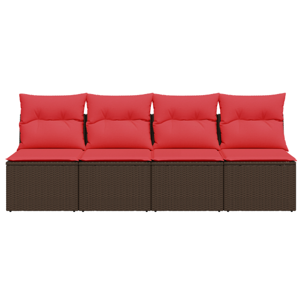 Garden sofa with cushions, 4 seats, brown, polyrattan