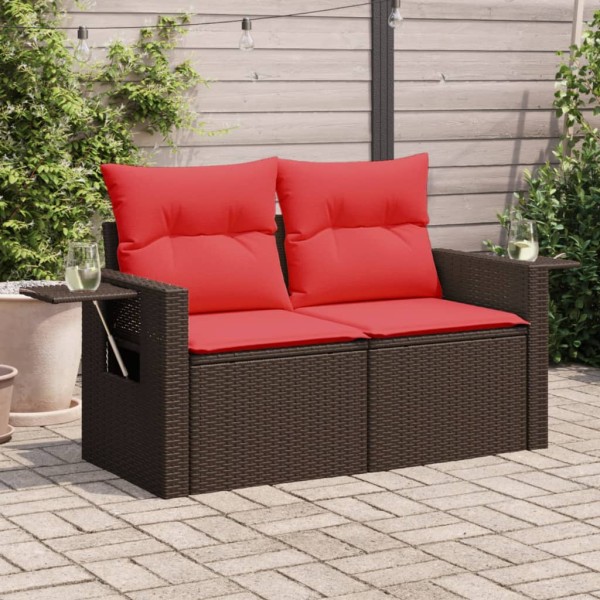 Sodo sofa su pagalvėlėmis, dvivietė, ruda, polirotangas