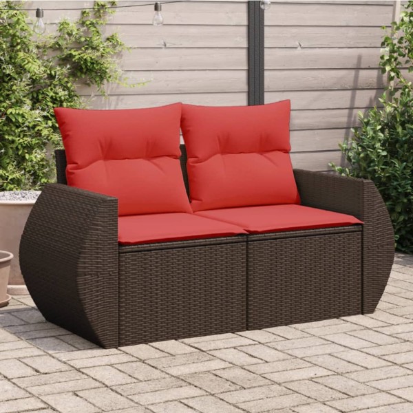 Sodo sofa su pagalvėlėmis, dvivietė, ruda, polirotangas