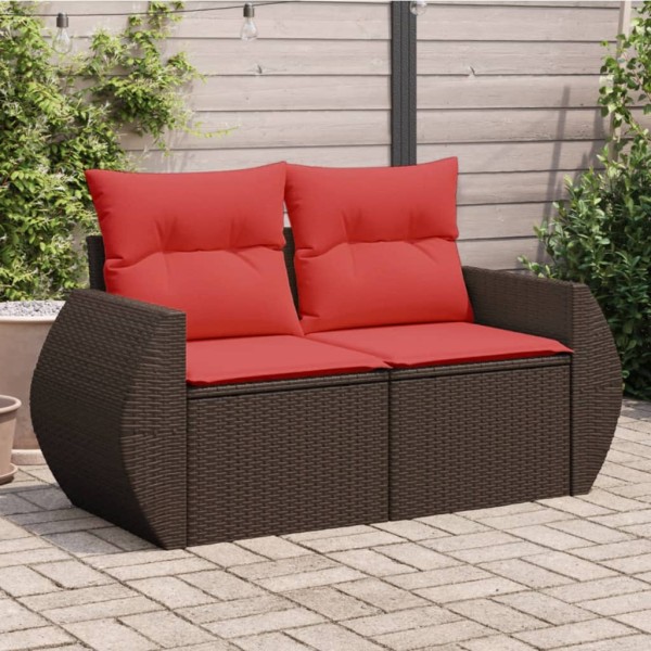 Sodo sofa su pagalvėlėmis, dvivietė, ruda, polirotangas