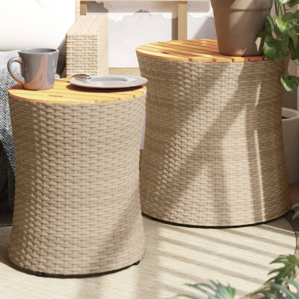 Garden side tables, 2 pcs., beige, polyrattan