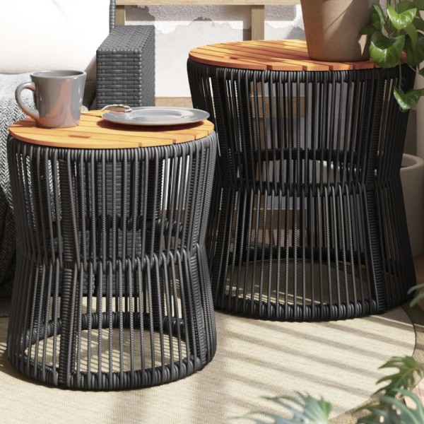 Garden side tables, 2 pcs., black, polyrattan