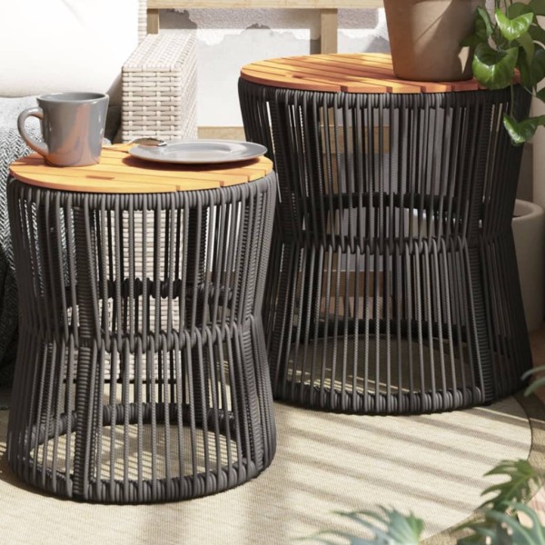 Garden side tables, 2 pcs., gray, polyrattan