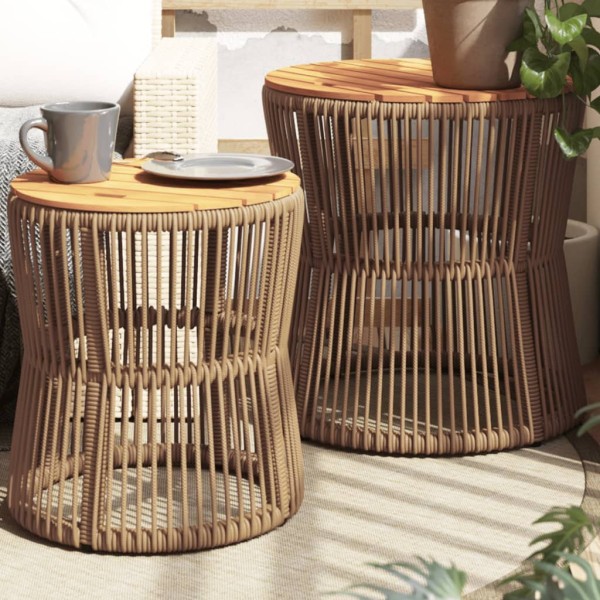 Garden side tables, 2 pcs., beige, polyrattan